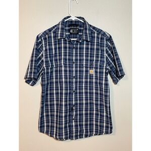 Carhartt Mens Loose Fit Short Sleeve Plaid Button Down Shirt BlueTW4625-M Medium